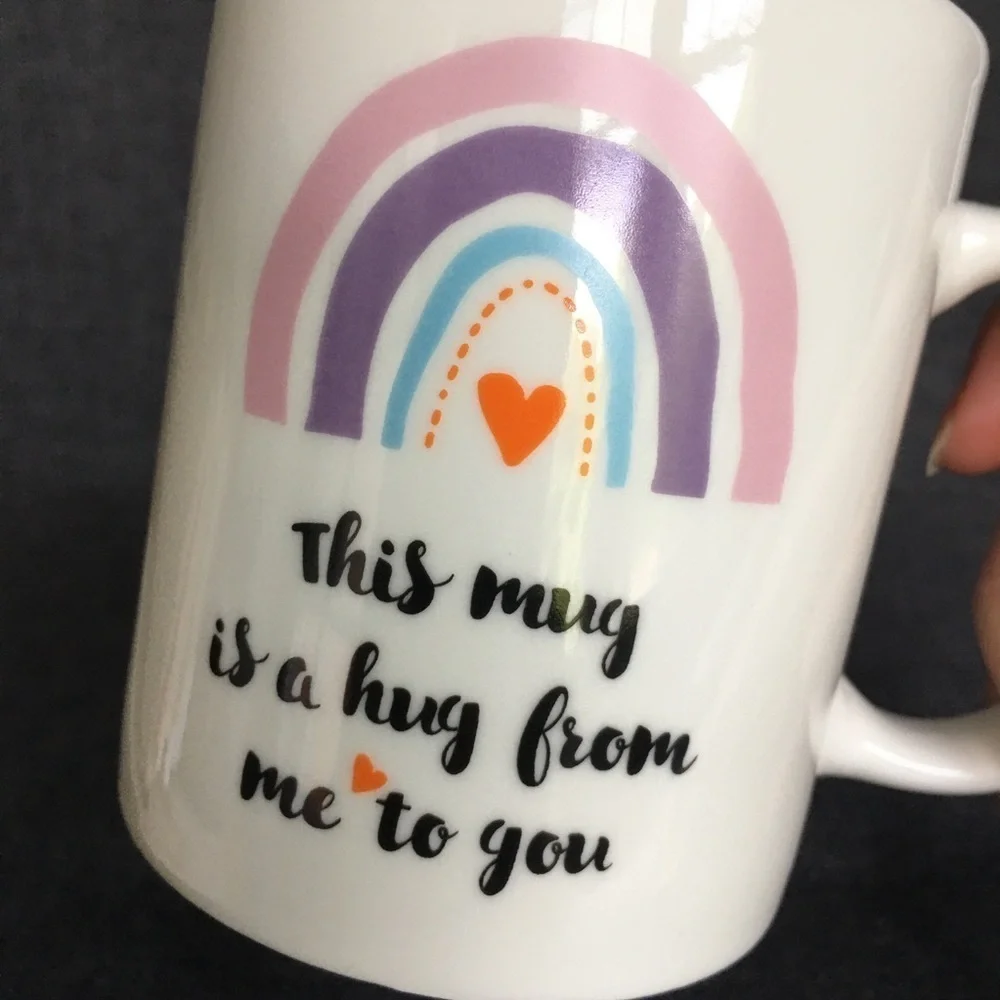 “This mug is a hug from me to you,” Coffee Mug, Ivory, Cream, 11 oz